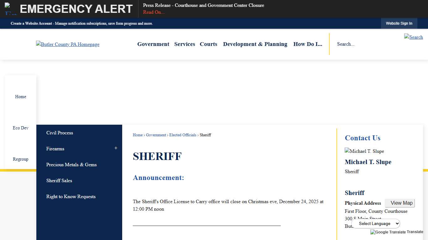 Sheriff Butler County, PA